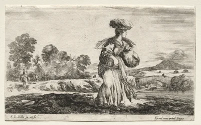 Verschiedene Figuren und Landschaften: Bäuerin mit einem Korb auf dem Kopf, 1649