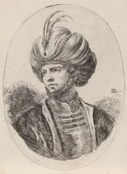 Junger Mohr mit leichtem Bart und gefiedertem Turban, nach links gewandt, 1650