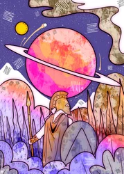 Spartanischer Krieger auf einem kosmischen Planeten