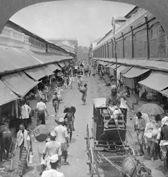 Eine der wichtigsten einheimischen Marktstraßen, Rangoon, Burma, 1908