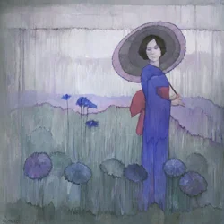Blauer Kimono Lotusfeld