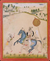 Maharana Amar Singh II reitet ein Jodhpur-Pferd, ca. 1700-1710