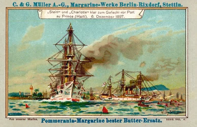 Deutsche Kriegsschiffe Stein und Charlotte im Hafen von Port au Prince, Haiti, während der Luders-Affäre, 6. Dezember 1897