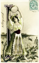 Mlle Fischer, Künstlerin aus den 1900er Jahren - Alphabet auf Postkarte