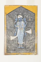 Ein Bild von Vishnu, umgeben von Basreliefs seiner Avatare, ca. 1780