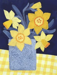 Fröhliche Narzissen in blauer Vase