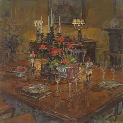 Esszimmer mit Geranien