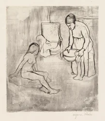 Großmutter mit Louise, Nackt auf dem Boden sitzend (Grand-Mère et Louise Nue Assise par Terre)