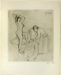 Frau mit großen Brüsten und alte Frau