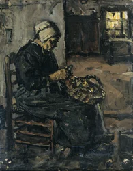 Bäuerin beim Kartoffelschälen