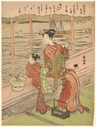 Doppelt blühende Kirsche: Motoura von Minami Yamasakiya (Minami Yamasakiya uchi Motoura, Yaezakura), aus der Serie "Schönheiten der schwebenden Welt im Vergleich zu Blumen (Ukiyo bijin hana ni yosu)"