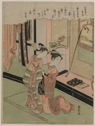 Hatsuito vom Yamashiroya verglichen mit Buschkleeblättern aus der Serie Schönheiten der schwebenden Welt im Vergleich zu Blumen