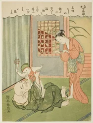 Hotei, aus der Serie "Die sieben Glücksgötter im modernen Leben (Ukiyo shichi fukujin)"