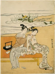 Liebende, die die gleiche Flöte spielen (Parodie auf Xuanzong und Yang Guifei), ca. 1767