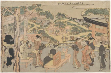 Osen aus dem Teehaus Kagiya am Kasamori-Schrein mit Blick auf Nippori in Yanaka