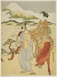Pause, um den Berg Fuji zu bewundern (Parodie auf Ariwara no Narihiras Reise nach Osten)