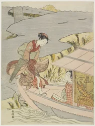 Frau, die ein Boot besteigt, ca. 1767