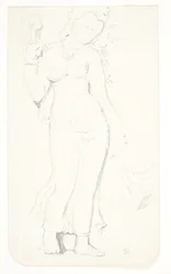 Stehende Frau. Studienblatt nach Reliefs in Borobudur, Java
