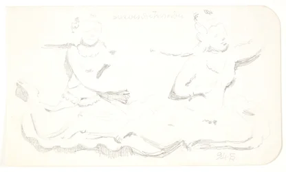 "Schwebende Frauen". Studienblatt nach Reliefs in Borobudur, Java.