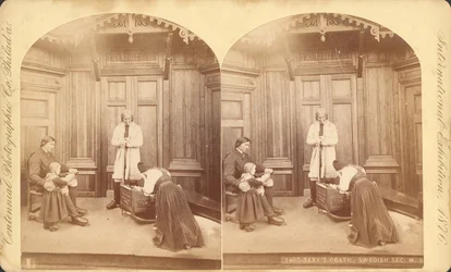 Tod eines Babys, Schwedische Abteilung, aus der Ausstellung: Szenen aus dem häuslichen Leben der Schweden, Ausstellung #na, Hauptausstellungsgebäude, 1876