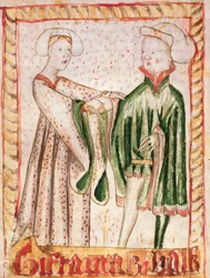 Eine Eheschließung, aus dem Landesgesetzbuch von Magnus Eriksson (1319-64), um 1450