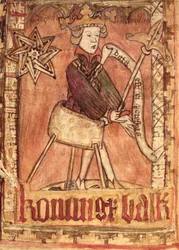Der König, der Gerechtigkeit walten lässt, aus den Nationalen Gesetzbüchern von Magnus Eriksson (1319-64) ca. 1450