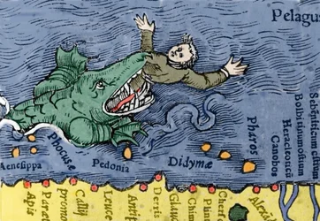 Seemonster frisst einen Menschen, Illustration aus 