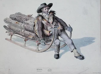 Schlittenfahrer aus dem Berner Bezirk, frühes 19. Jahrhundert