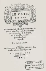Titelseite des Katechismus von Johannes Calvin, veröffentlicht in Genf, 1549