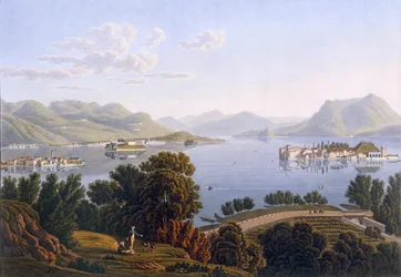 Blick auf den Lago Maggiore und die Borromäischen Inseln, aus Voyage Pittoresque de Geneve a Milan, 1819