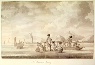 Neuseeländer beim Fischen, Januar 1770