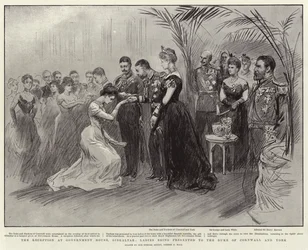 Der Empfang im Regierungshaus, Gibraltar, Damen werden dem Herzog von Cornwall und York vorgestellt