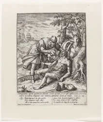 Der barmherzige Samariter versorgt die Wunden des überfallenen Reisenden