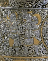MAMELUKENRITTER: Detail einer Silbervase, Syrien