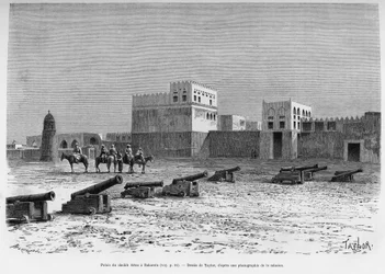 Scheich Aissa-Palast in Bahrain, Tschad. Taylors Gravur zur Illustration der Geschichte „A Suse, journal des excavilles“