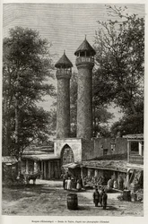 Die Moschee von Elisabethpol (oder Gandja, oder Kirovabad, Aserbaidschan). Gravur von Taylor, zur Illustration der Geschichte „A travers l