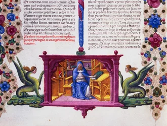 Randfries am Fuß der Seite mit St. Matthäus dem Evangelisten, Band II f 148, v, Bibel von Borso d