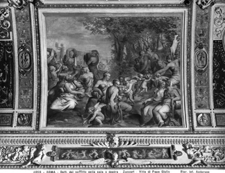 Szene mit Nymphen, Detail von der Decke eines Bankettsaals, Villa Giulia, Rom