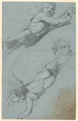 Skizzen von zwei geflügelten Putti und einer Urne