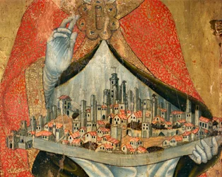 Ansicht der Stadt San Gimignano, mit Häusern und Denkmälern (Detail)