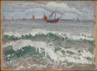 Aufgewühltes Meer mit Booten