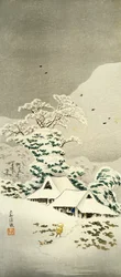 Szene im Schnee in Sawatari im Joshu-Distrikt, um 1930