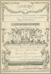 Titelseite des Souvenirs zum ersten Jubiläumsauftritt in London von Die lustige Witwe