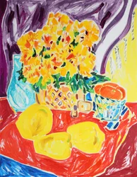 Helle Blumen und Zitronen