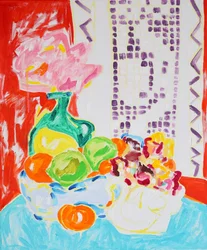 Bunte Blumen und Früchte