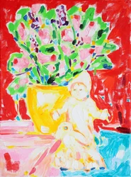 Lebendige Blumen und Puppe