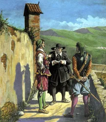 Don Abbondio trifft die Tapferen - Illustration für "Die Liebenden" von Alessandro Manzoni, éd. Nerbini, Florenz