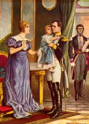 Napoleon verabschiedet sich von seiner Familie, als er nach Elba aufbricht