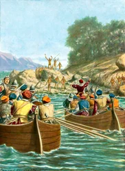 Die Expedition von Vincente Yanez Pinzon, die der Feindseligkeit der Eingeborenen der Neuen Welt gegenübersteht