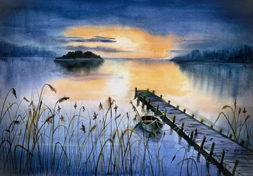 Sonnenuntergang am Seeufer